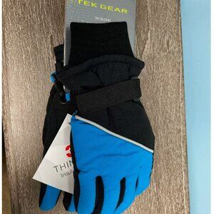 Tek Gear Kids Ski Gloves WarmTek Black/Blue Sz S (4-7) NEW